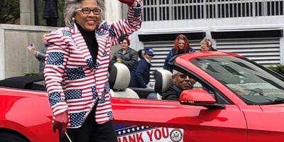 Congresswoman Joyce Beatty Poses in American flagged suit for Veteran's Day