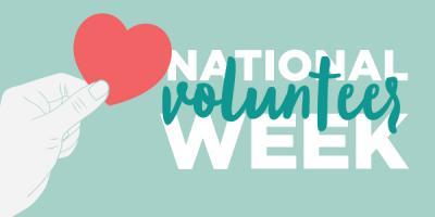Image reads National Volunteer Week with hand holding heart on left side.