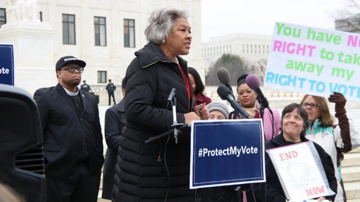 Beatty speaks at "Protect My Vote" press conference.