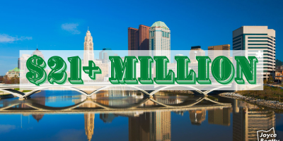 Image of downtown Columbus with text overlay that reads: "$21 Million."